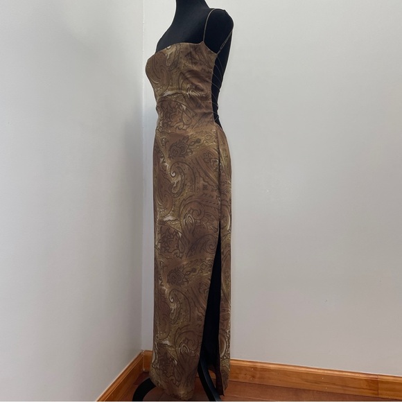 NEW! Mirror Palais- S&M PAISLEY-PRINT COWL-NECK SILK MIDI DRESS Brown Size M - Picture 8 of 14